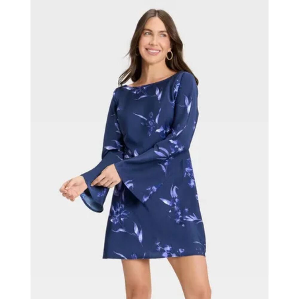 A New Day Women's Twist Back Mini Dress Blue Floral